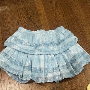 Loveshackfancy ruffled skirt. Blue tie dye pattern